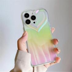 Imagem de Capa de telefone transparente luxuosa 3D Laser Aurora Love Heart para IPhone 13 12 11 14 Pro Max XR XS X 8 7 Plus Capa de silicone macia, 3, para iPhone 12Pro Max