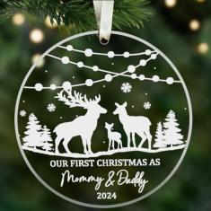 Imagem de Enfeite de primeiro Natal para bebês 2024 - Enfeites de Natal para a família 2024 - Enfeite de primeiro Natal para bebês - Enfeite de Natal da família de 3, ornamento de família de três 2024 -