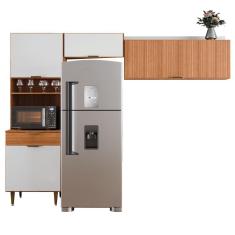 Imagem de Armário de Cozinha Completa 4 Portas Ripado 3D 1 Gaveta Nicho Para Micro Ondas Vit