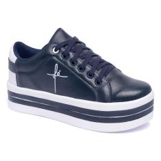 Imagem de Tênis Plataforma Feminina Com Bordado Cadarço e Bico Redondo-Feminino