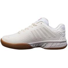 Imagem de K-Swiss Tênis feminino Hypercourt Express 2 para uso interno, Branco brilhante/chiclete, 35