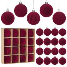 Imagem de Artmag Conjunto de 16 peças de bolas de Natal de veludo para pendurar, bolas de árvore de Natal flocadas de plástico à prova de estilhaçamento, decorações de Natal, festivais, decoração de festa de