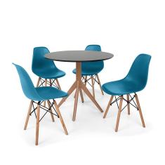 Imagem de Conjunto Mesa de Jantar Maitê 80cm  com 4 Cadeiras Charles Eames - Turquesa