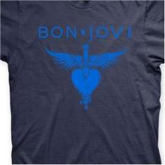 Imagem de Camiseta Bon Jovi Marinho e  Claro em Silk 100% Algodão