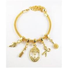 Imagem de Pulseira Berloques Cabeleireira Estética Folheado Ouro 18k