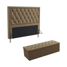 Imagem de Kit Cabeceira Estofada Decorativa Centaurus 195 Para Cama King e Calçadeira Sagitarius Sued Capuccino Aradecor
