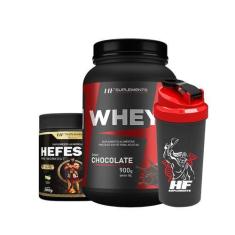 Imagem de Whey Protein Chocolate 900G + Pré Treino Limonada + Coq - Hf Suplement