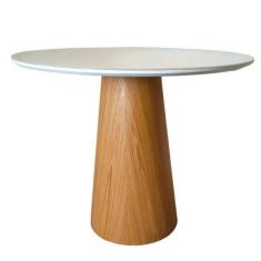 Imagem de Mesa De Jantar Cone Redonda 140 Cm Base Madeira Freijó Tampo Laqueado Cor Branco