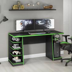 Imagem de Mesa Computador Gamer Preta/Verde 6 Prateleiras NT2020 Notável 75x136x57