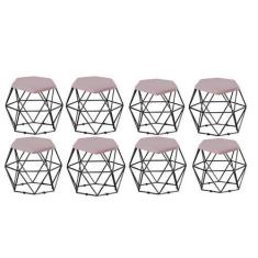 Imagem de Kit 08 Puff Banqueta Aramado Mila Base Preta Hexágono Suede Rosê - DAM