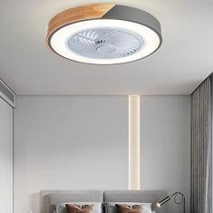 Imagem de Ventilador de teto redondo ultrafino de 50 CM com luz e controle remoto Ventilador de teto silencioso regulável de 3 velocidades para quarto e sala de estar - cinza
