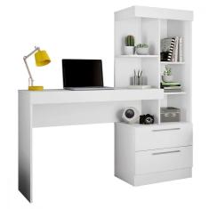 Imagem de Mesa Para Escritório Flex Com Nicho Nt2010 Movvida Branco New Com Rosa Flex