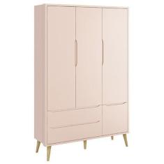 Imagem de Guarda Roupa Infantil Theo 3 Portas Rosa Fosco Com Pés Madeira Natural