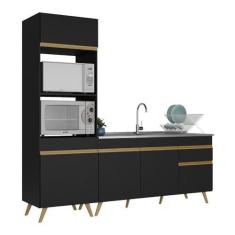 Imagem de Armário de Cozinha Compacta 212cm Veneza Multimóveis V2078 Preto/dourado