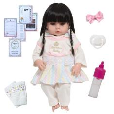 Imagem de Boneca Reborn 100% Vinil Pode Banho Morena Olhos Castanhos - Cegonha R