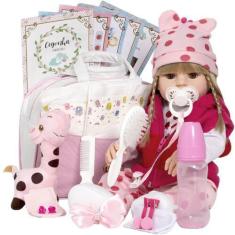 Imagem de Boneca Reborn Bebê Abigail Girafa 100% Silicone + Acessórios - Cegonha