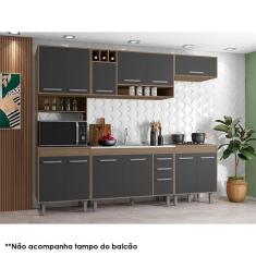 Imagem de Cozinha 5 Peças com Balcão de Pia Ambiente Barcelona Carvalho Grafite - Poliman