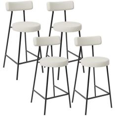 Imagem de Kit 04 Banquetas Baixa Para Cozinha Sala De Jantar Bancada Milão L02 Linho Champagne