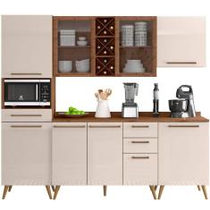 Imagem de Armário de Cozinha Zanzini Favorita 5 peças com vidro e 8 portas 3 gavetas Marrom/OFF White TX