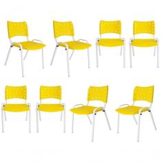 Imagem de Kit 8 Cadeiras Iso Para Escola Escritório Comércio Amarela Base Branca