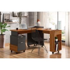 Imagem de Mesa em L para Escritório Alessa Amêndoa com Chumbo - Lukaliam Móveis