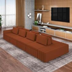 Imagem de Sofá Ilha com Encosto e Almofadas Móveis Olimpo 425cm Modulado Linho Terracota G45 - Gran Belo