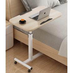 Imagem de Mesas médicas sobrepostas Mesa de cabeceira dobrável com rodas, altura ajustável móvel sobre a cama Mesa rolante para computador portátil Mesa final para escritório, hospital e casa, madeira
