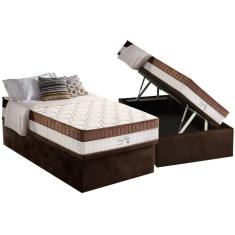 Imagem de Conjunto Box Baú Solteiro Colchão Molas D Angelis Anjos Ensacadas King Best Brown + Base Crc Suede Brown (88x188)