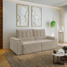 Imagem de Sofá Retrátil e Reclinável com Porta Copos e Usb 3 Lugares 230cm Embaúba Extra Cabecasa Madeiramadei Bege Fosco