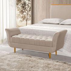 Imagem de Recamier Pés Palito em Madeira Marajó 1,50m Capitonê Linho Bege - VILL