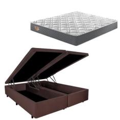 Imagem de Cama Box Queen Baú Suede Marrom + Colchão Adapto Ecoflex Mola Ensacada