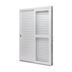 Imagem de Porta de Aço Veneziana de Correr Lateral 215x142cm 3 Folha Vidro Liso Qualitysol Ramassol Branco