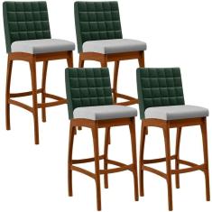 Imagem de Kit 04 Banquetas Altas Cozinha B04 Verde Musgo Cinza