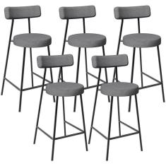 Imagem de Kit 05 Banquetas Baixa Para Cozinha Sala De Jantar Bancada Milão L02 Linho Cinza Escuro