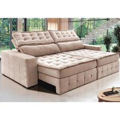 Imagem de Sofá Retrátil e Reclinável 2,15m Cama Inbox Big Puffer com Softgeld40 Velupluma Bege
