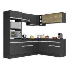 Imagem de Armário de Cozinha Completa de Canto com Rodapé Veneza Multimóveis V2099 Preto/branco