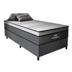 Imagem de Cama Box Solteiro Colchão Gazin Maximus Molas Ensacadas 88x188x62cm Linho Grafite/Preto - Suporta até 120Kg por Pessoa
