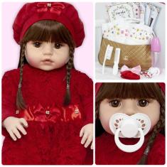 Imagem de Boneca Estilo Reborn Baby Menina Cabelo Castanho 20 Itens