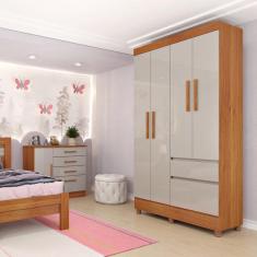 Imagem de Guarda Roupa Solteiro com Pés 4 Portas 2 Gavetas - Oregon-Cinamomo/Off White - Tcil Móveis