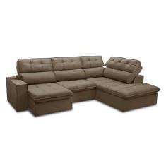 Imagem de Sofá 5 Lugares Retrátil e Reclinável Arezzo com Chaise Direito Veludo Castor