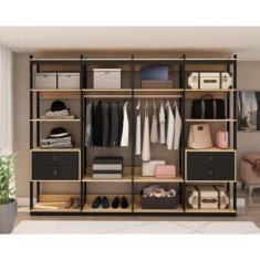 Imagem de Guarda Roupa Closet 4 Modulos, 4 Gavetas, 2 Cabideiros Estilo Industrial Freijó/preto