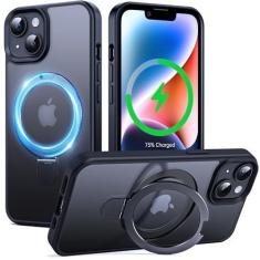 Imagem de Supdeal Capa com suporte magnético para iPhone 13/14 com suporte de anel invisível [compatível com MagSafe] [proteção militar contra quedas] Capa protetora à prova de choque fosca translúcida fosca de