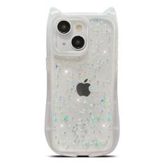 Imagem de LYZDT Capa para iPhone 13/iPhone 14 15.5 cm Bling Glitter Brilhante Estrela Transparente Bonito Kawaii 3D Orelha de Gato Silicone Macio À Prova de Choque Borda de Arco Capa Estética para Mulheres
