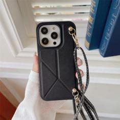 Imagem de Capa de telefone crossbody para iPhone 15 14 Plus 11 12 13 Pro Max Silicone Soft Shell Capa traseira Suporte de proteção Capa de couro, preta, para iPhone 12