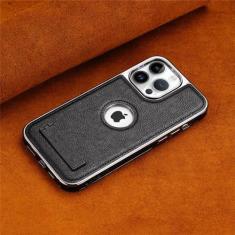 Imagem de Capa de telefone dobrável invisível com moldura galvanizada para iPhone 15 14 Plus 13 12 11 Pro Max Capa de couro PU ultrafina, preta, para iPhone 14 Pro