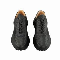 Imagem de Tênis masculino de cano alto autêntico autêntico pele de avestruz genuíno couro exótico feminino casual macio cadarço sapatilha para caminhada, Preto, 39