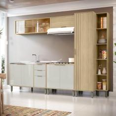 Imagem de Cozinha Modulada 5 Peças com Aéreo 1200 Portas Deslizantes e Paneleiro Glória Castanho/off White