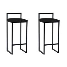 Imagem de Kit 2 Banquetas Alta Industrial Premium Bar Cozinha Bistrô Aço Dori Preta Assento Corino Preto