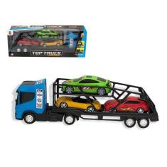 Imagem de Caminhão Cegonha Grande com 3 Mini Carros - Azul (56 caracteres) - Ful