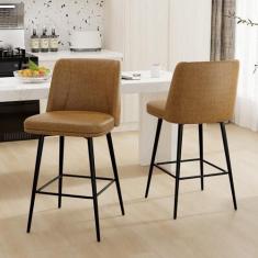 Imagem de Banqueta de bar moderna, conjunto de 2 bancos de bar estofados giratórios de 360° com encosto e pernas de metal, banco de cozinha de 66 cm de altura, cadeiras de balcão de cozinha de couro sintético
